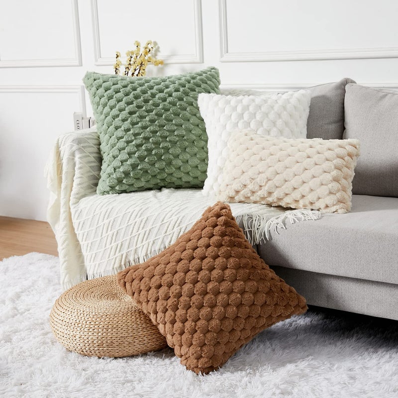 Yaertun Pack of 2 Super Soft Cozy Lumbar Decorative Throw pillow covers Fuzzy Plush Faux Fur Luxury Cushion Cover Pillowcase for Sofa Couch Bed Livingroom 12x20 Inch Sage Green - Image 5